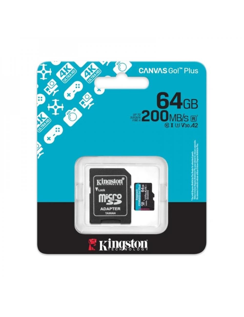 Kingston microsd canvas go! plus 4 64gb 200 mb-s