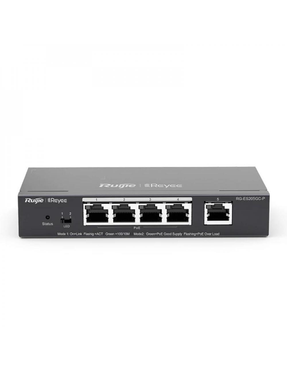 Reyee switch 5xgb rj45 (4 poe/poe+) 54w steel