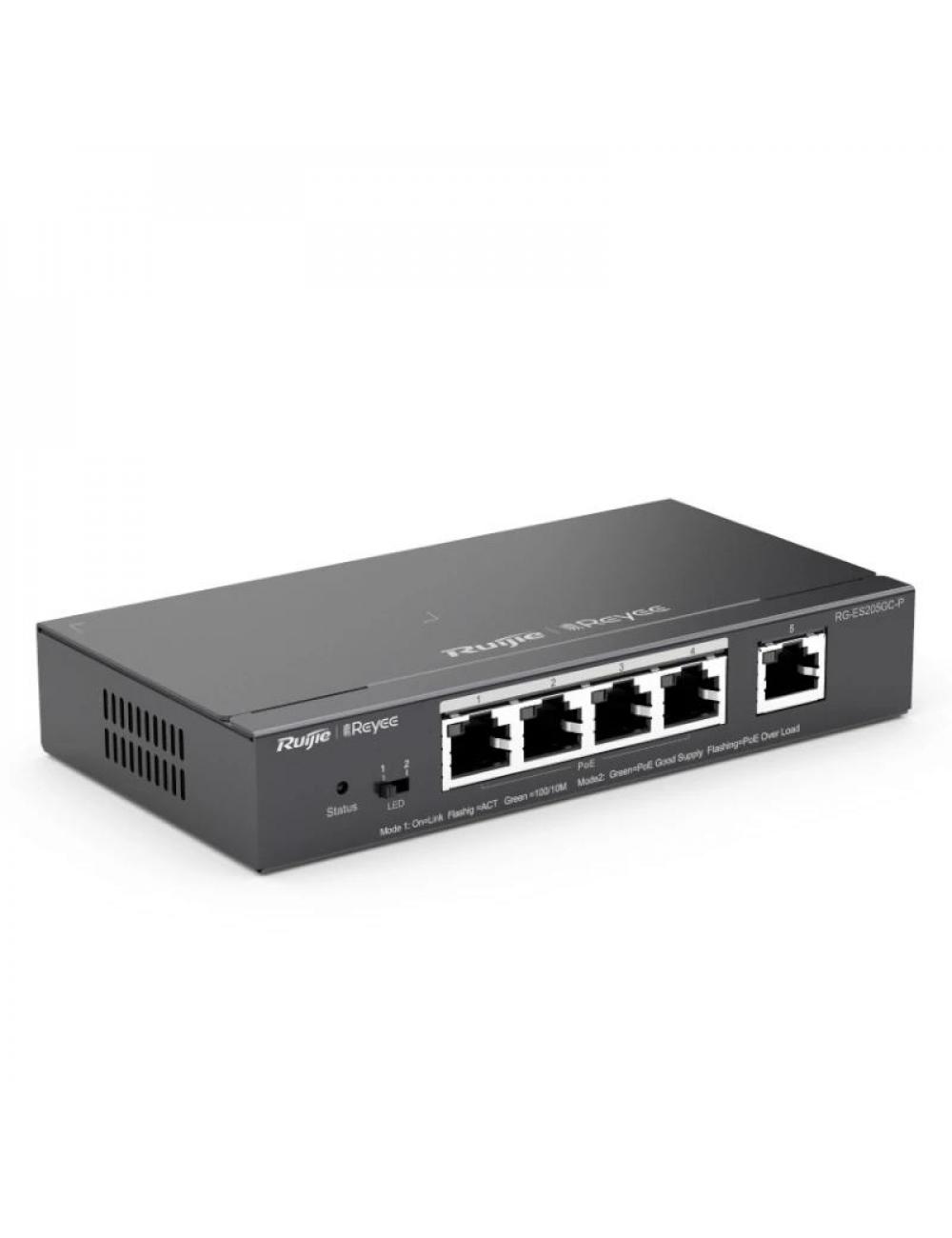 Reyee switch 5xgb rj45 (4 poe/poe+) 54w steel
