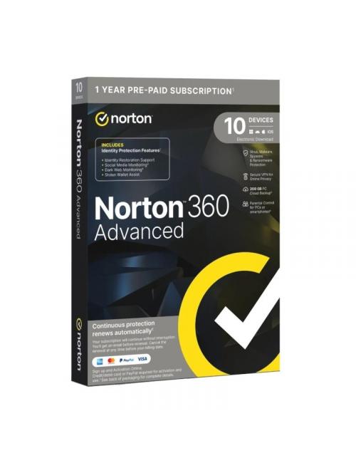 Norton 360 advance 200gb es 1us 10 dispositivos 1a
