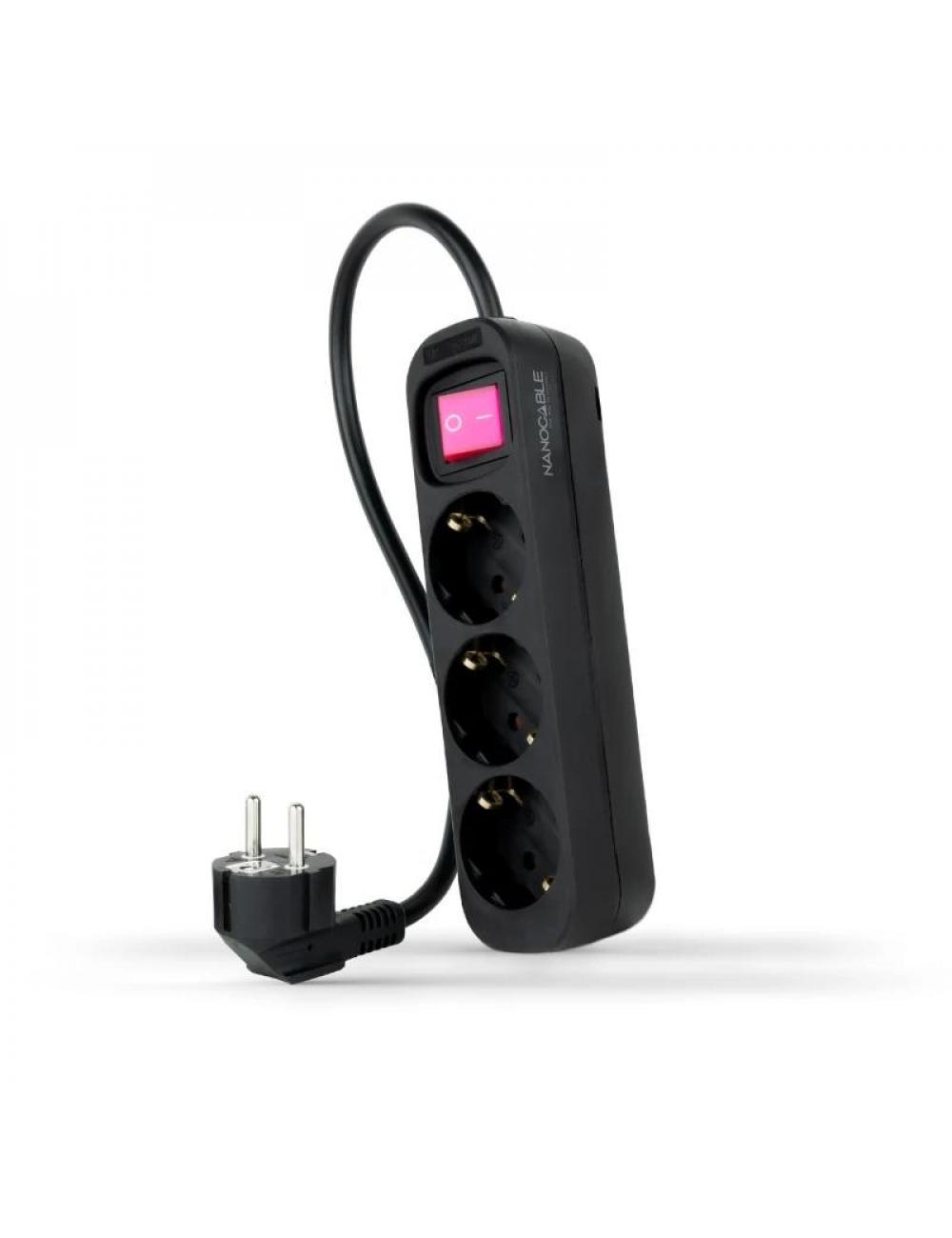 Nanocable regleta 3 tomas interruptor negro