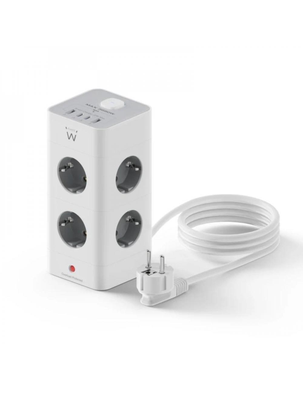 Ewent ew3864 regleta 8 tomas shucko +2usb-a+2usb-c