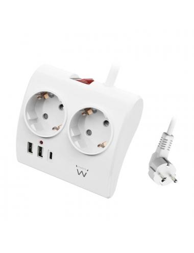 Ewent ew3870 regleta 2 shucko 2 usb-a 1 usb-c bl.