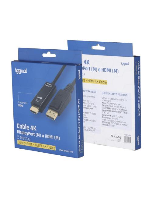 Iggual cable displayport (m) a hdmi (m) 4k 2metros