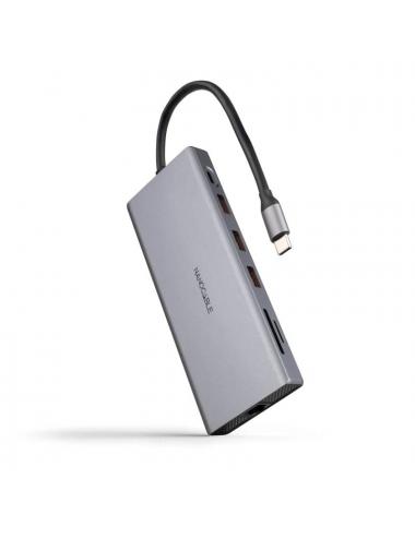Nanocable hub 12en1 usb-a/c+hdmi+dp+rj45+tf+sd+au