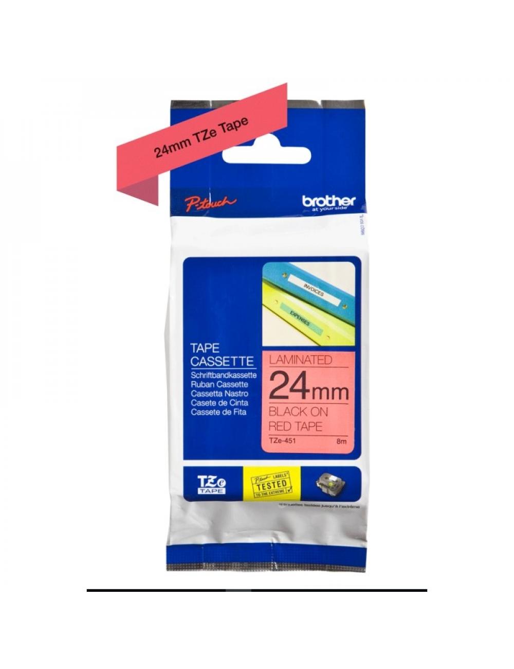 Brother tze451 cinta laminada 24mm negro/rojo 8m