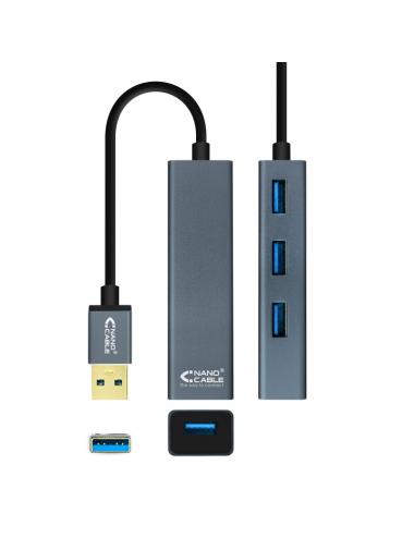 Nanocable hub usb 3.0 4 x usb 3.0 10cm. gris