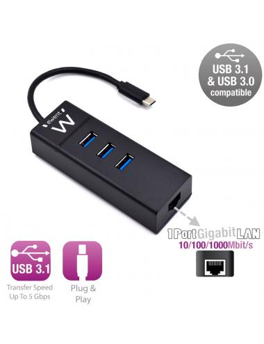 Ewent ew1141 hub tipo-c 3pts.usb 3.1+1pto. gigabit